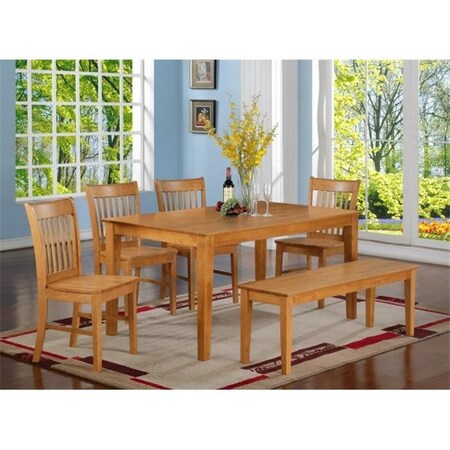 East West Furniture East West Furniture CANO6-OAK-W 6PC Set with Rectangular Table and 4 Wood Seat Slat Back Chairs and 51-in Long Bench CANO6-OAK-W